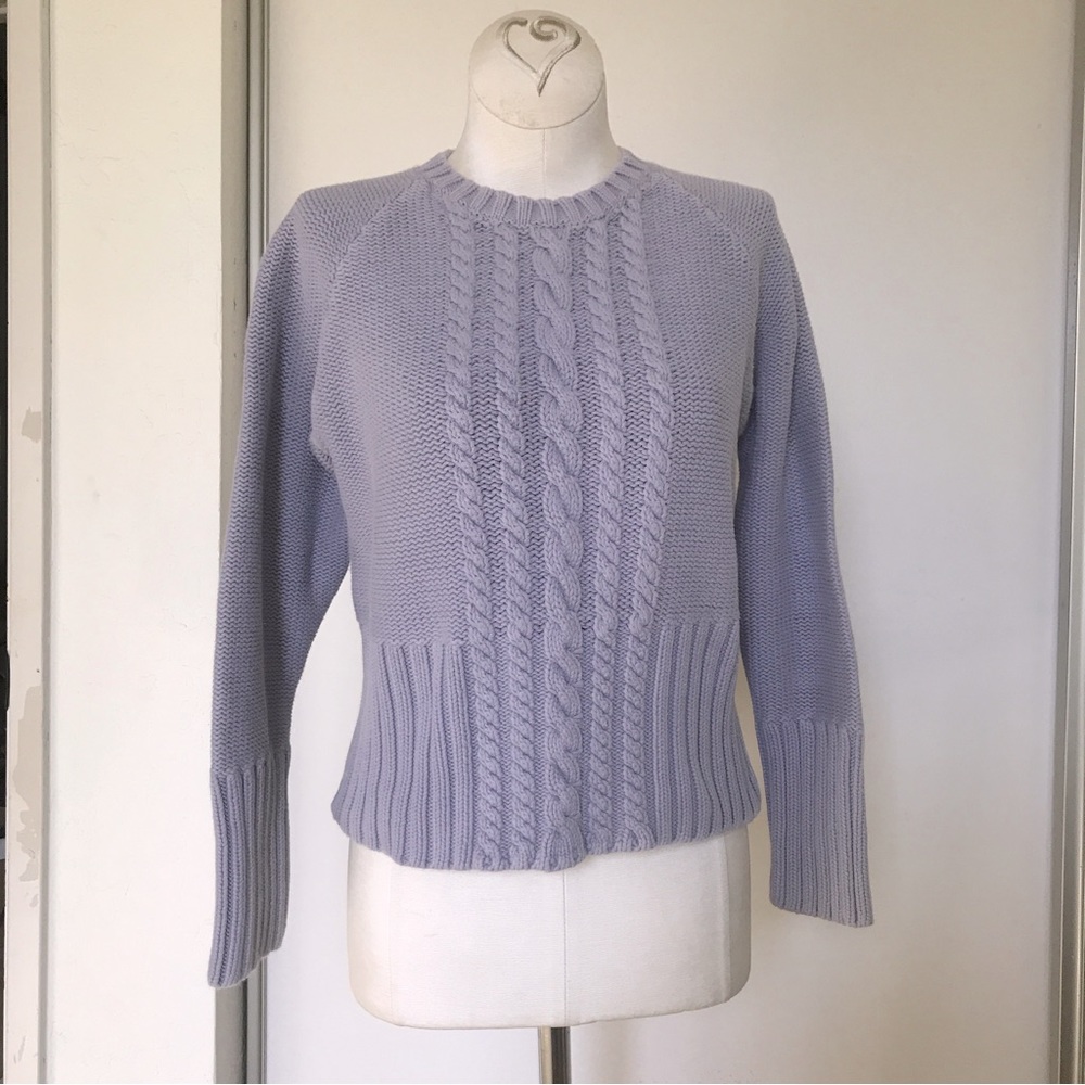 VTG Eddie Bauer Cropped Raglan Sleeved Cable Knit Crewneck Sweater M